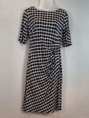 Connected Apparel Women's Black/White elbow-sleeve A-line dress Size 10P